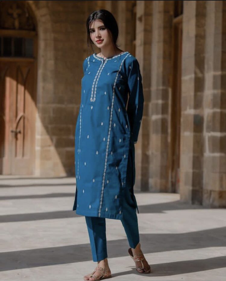 "Exceptional Statement in Blue" - Embrace Intricate Embroidery