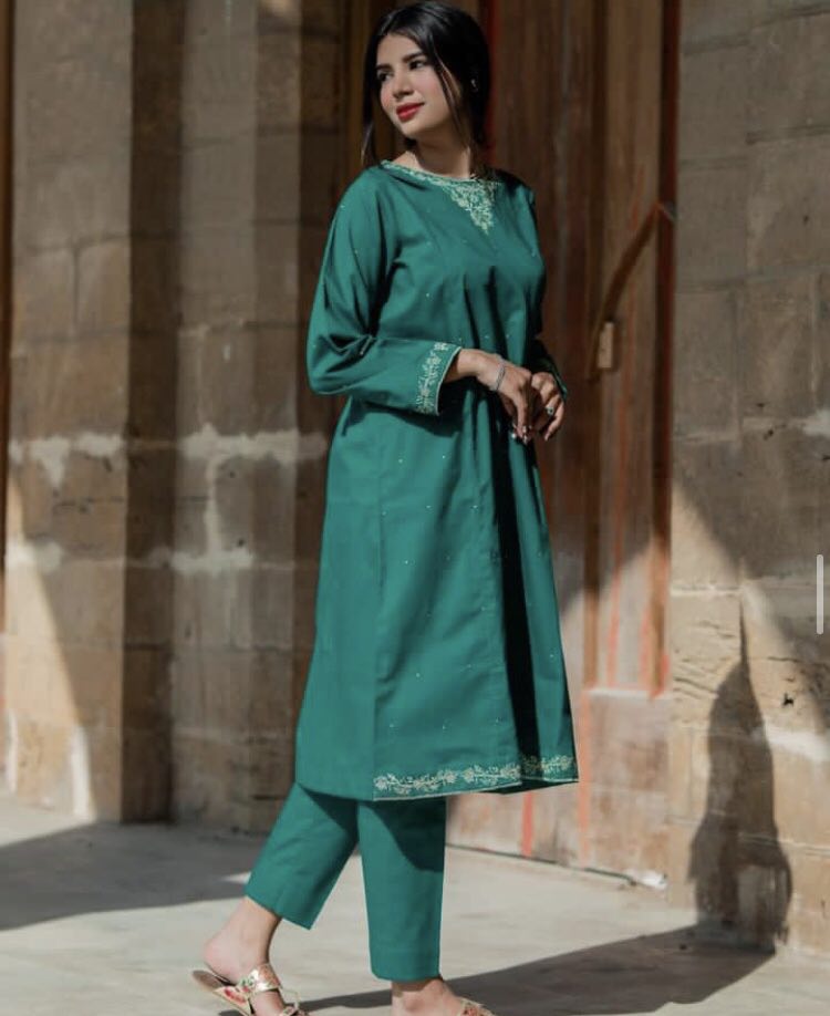 "Timeless Grace in Green" - An Embroidered Bareeze Cotton Lawn