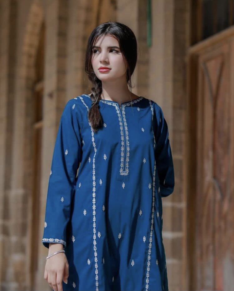 "Exceptional Statement in Blue" - Embrace Intricate Embroidery